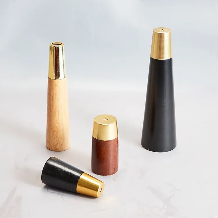 Wood Oak Furniture Legs Coffee Round Wood Table Legs with Brass Feet