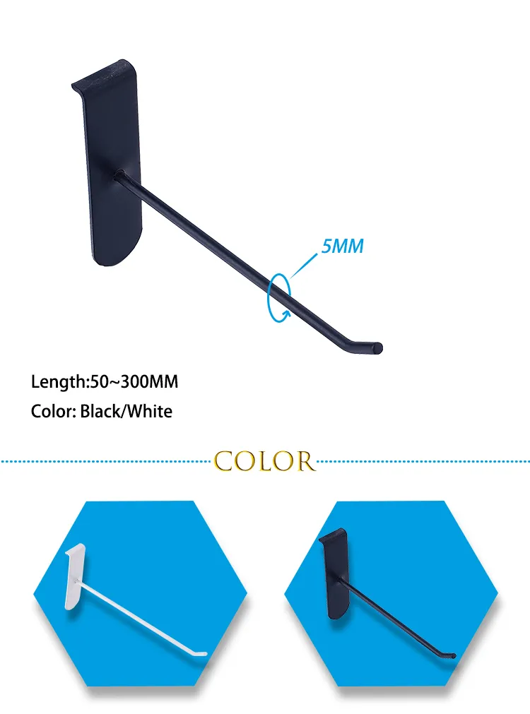 Chrome Plated Display Hooks for Supermarket Shelf Hanging Black Wire Single Hook