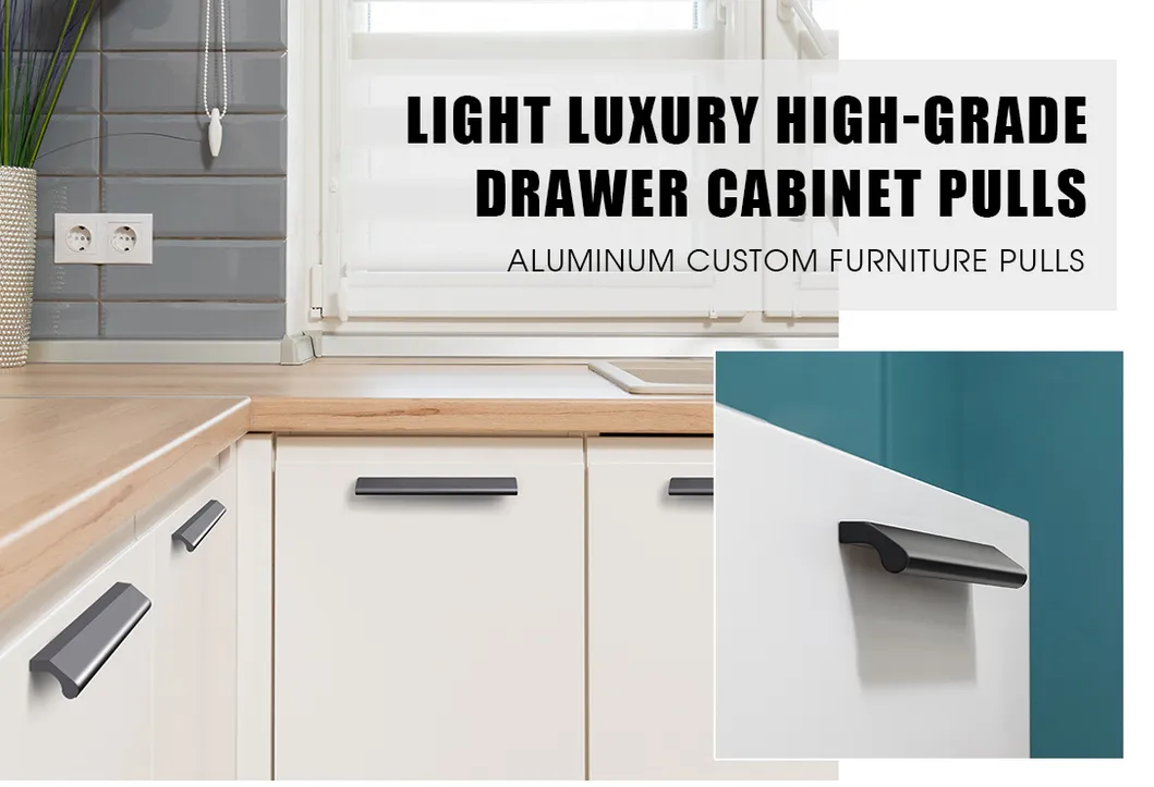 Aluminum Furniture Accessories Wardrobe Drawer Handles Matt Black Kitchen Cabinet Pull Handle