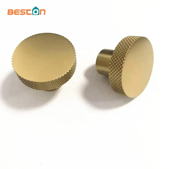 Brass Gold Knurled Cabinet Drawer Round Knobs