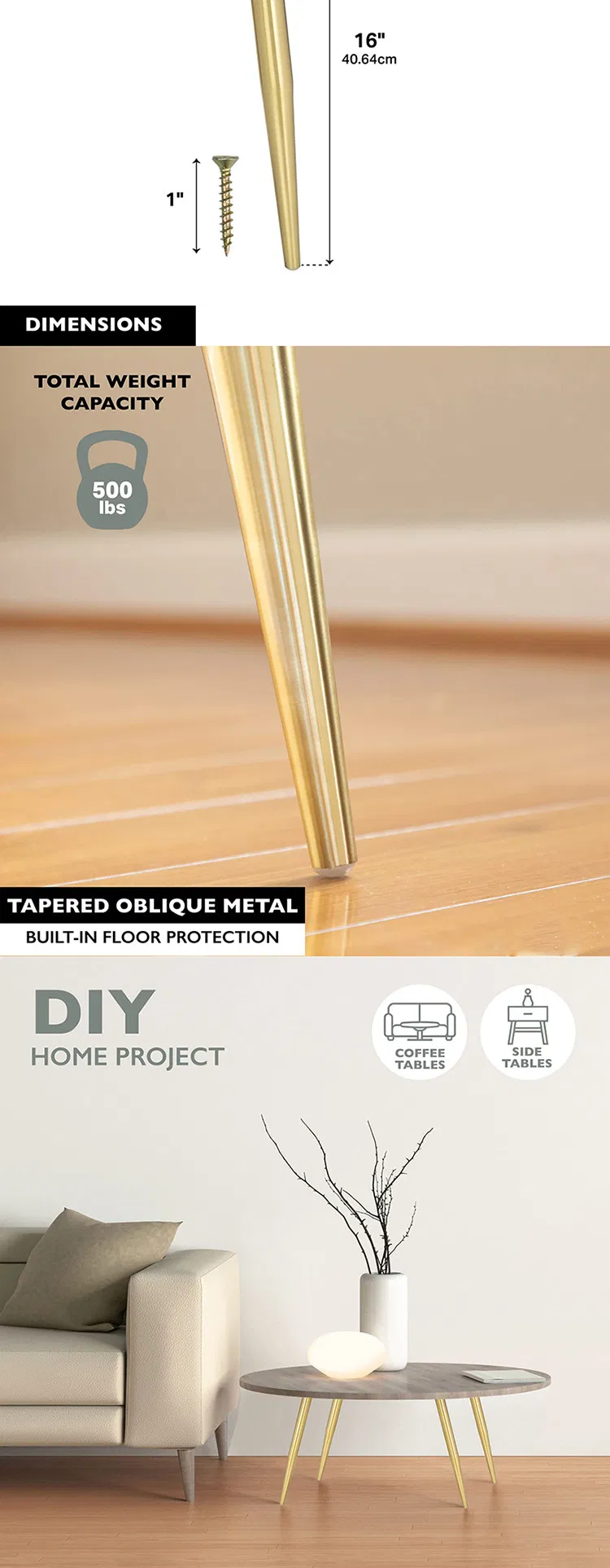 Tapered Modern Metal Couch Legs Chair Sofa Legs