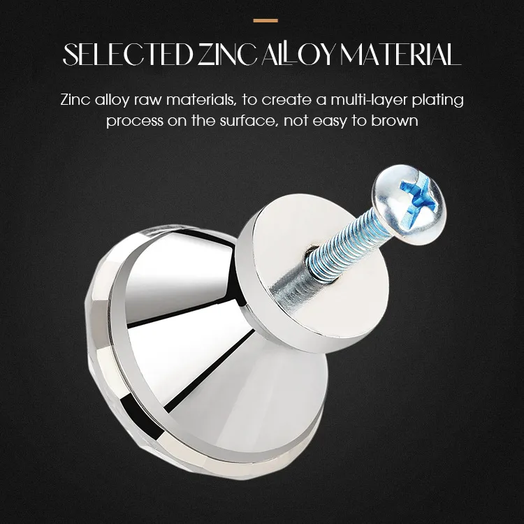 Crystal Glass 30mm Diamond Shape Clear Zinc Cabinet Drawer Door Knob
