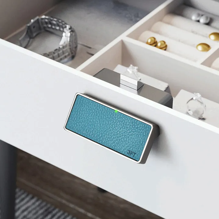 Smart Leather Fingerprint Cabinet Drawer Lock with USB Charging Black Electronic Locks