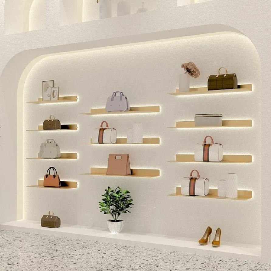 Shelving with LED Light Display Rack Wall-Mounted White Lighting Bookshelf