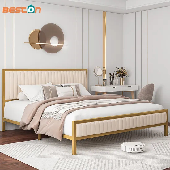 Full Size Metal Bed Base with Velvet Queens Beds Frame