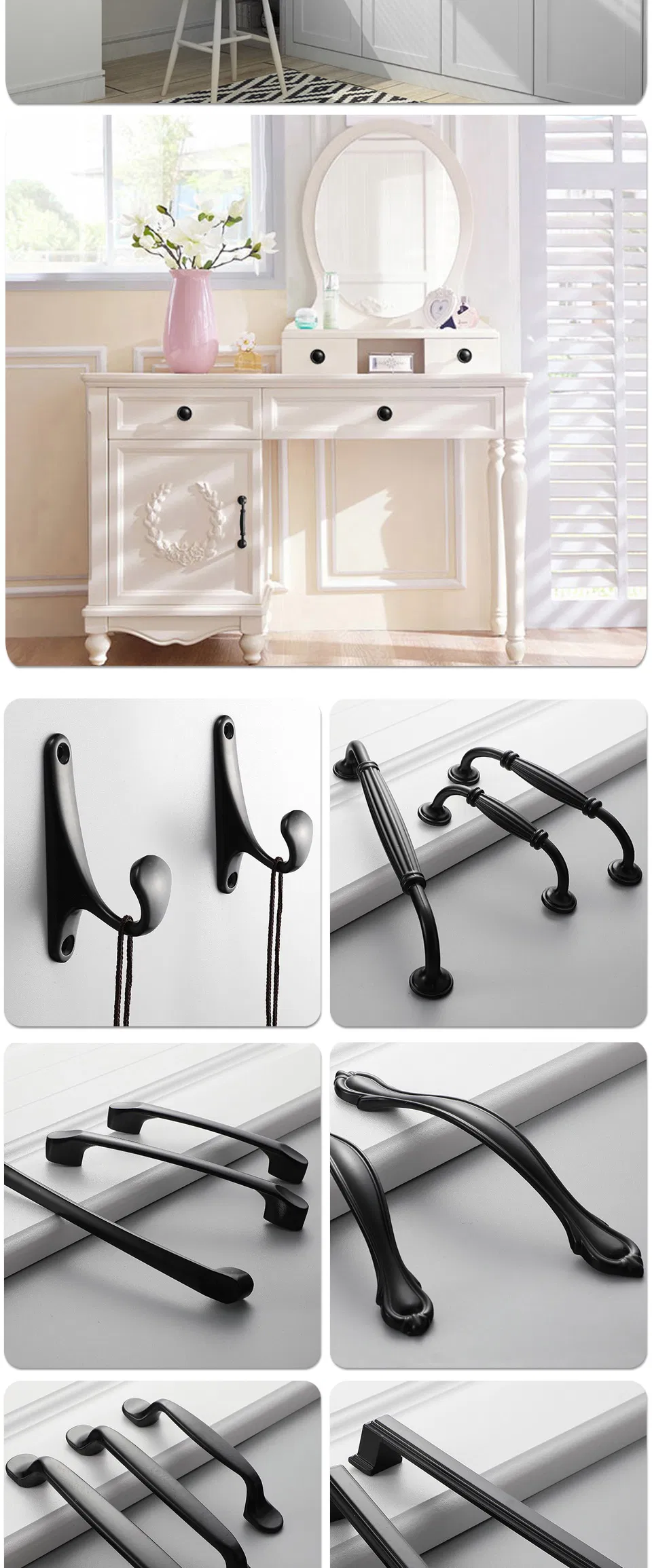 Zinc Alloy Kitchen Black Cabinet Handle Furniture Drawer Handles and Knobs
