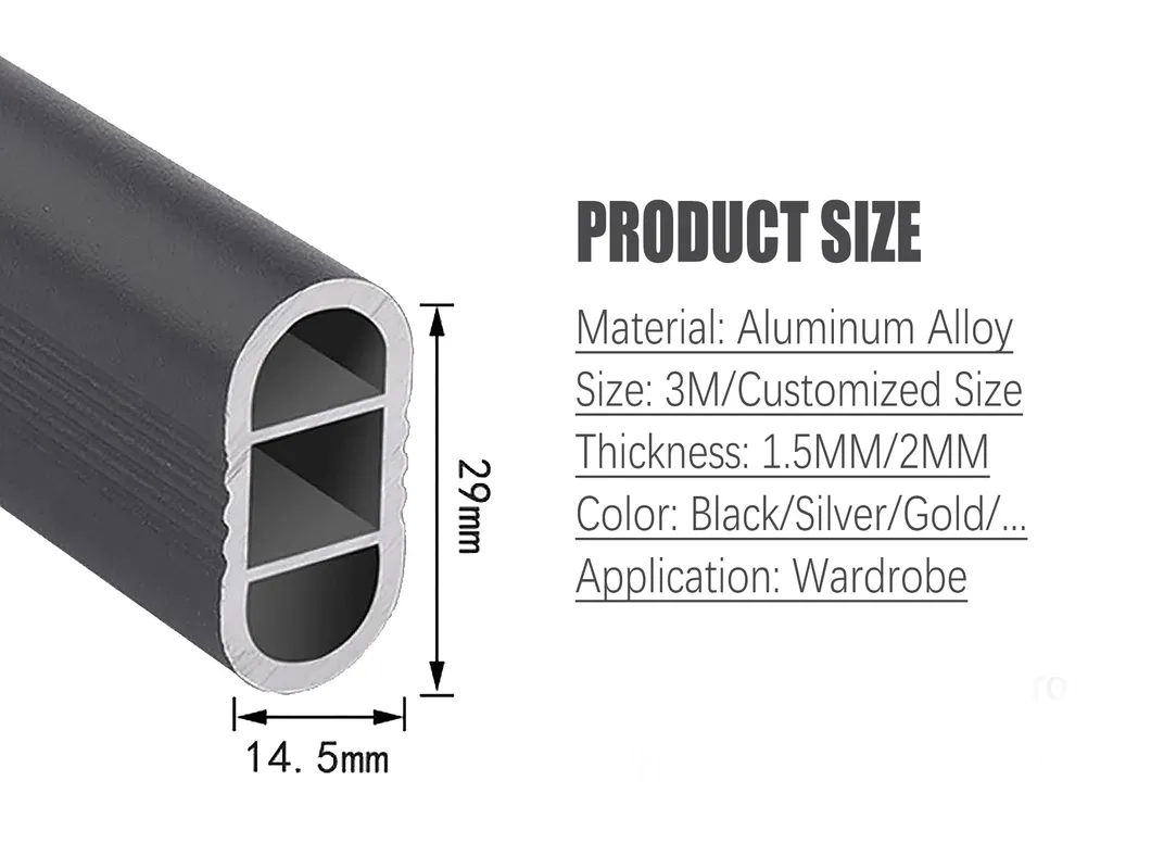 Aluminium Alloy Wardrobe Rod Clothes Hanging Oval Closet Rod