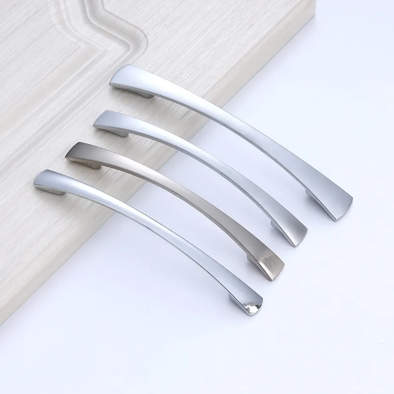 Furniture Hardware Zinc Alloy Arch Curved Brush Nickel Kitchen Cabinet Pull Handle