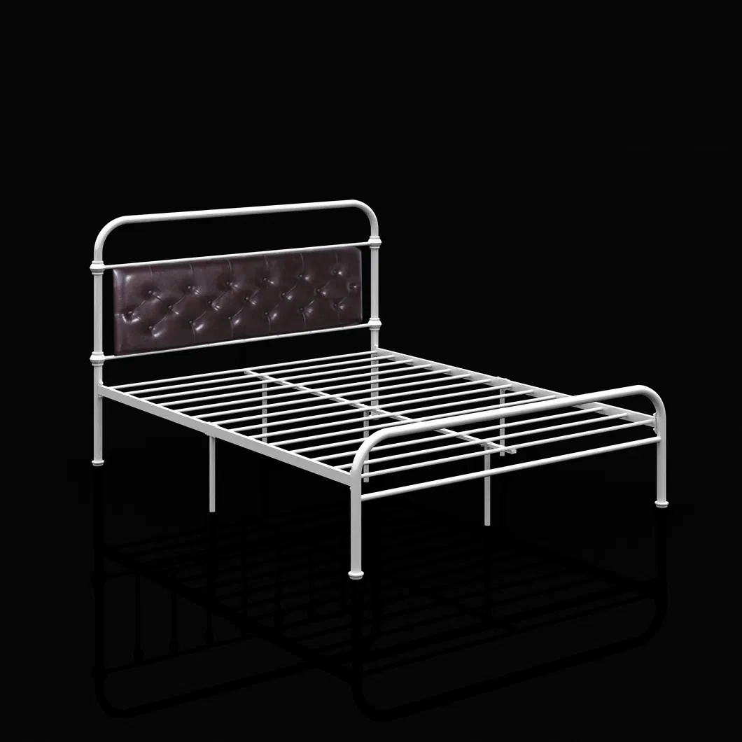 Diamond Leather Headboard Sturdy Iron Platform Bed Frame