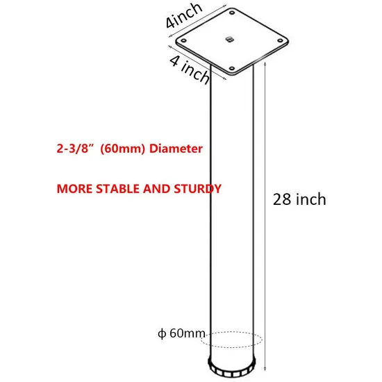 28 Inch Tall Height Adjustable Metal Table Legs