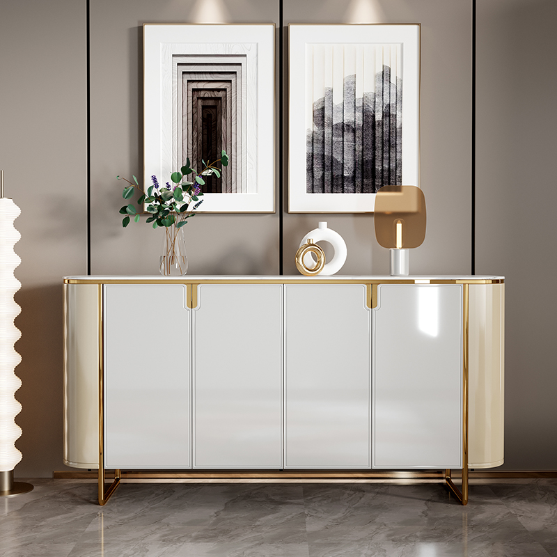 Modern Light Luxury High Gloss Paint Stainless Steel Gold Door Large Modern Elegant Shoe Cabinet@详情4
