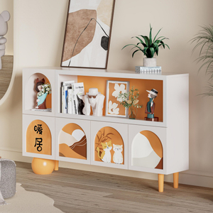 French Cream Style Solid Wood White Display Cabinet & Bookshelf - 3 Shelves, 2 Cabinets - Living Room Storage with Floor/Wall Options