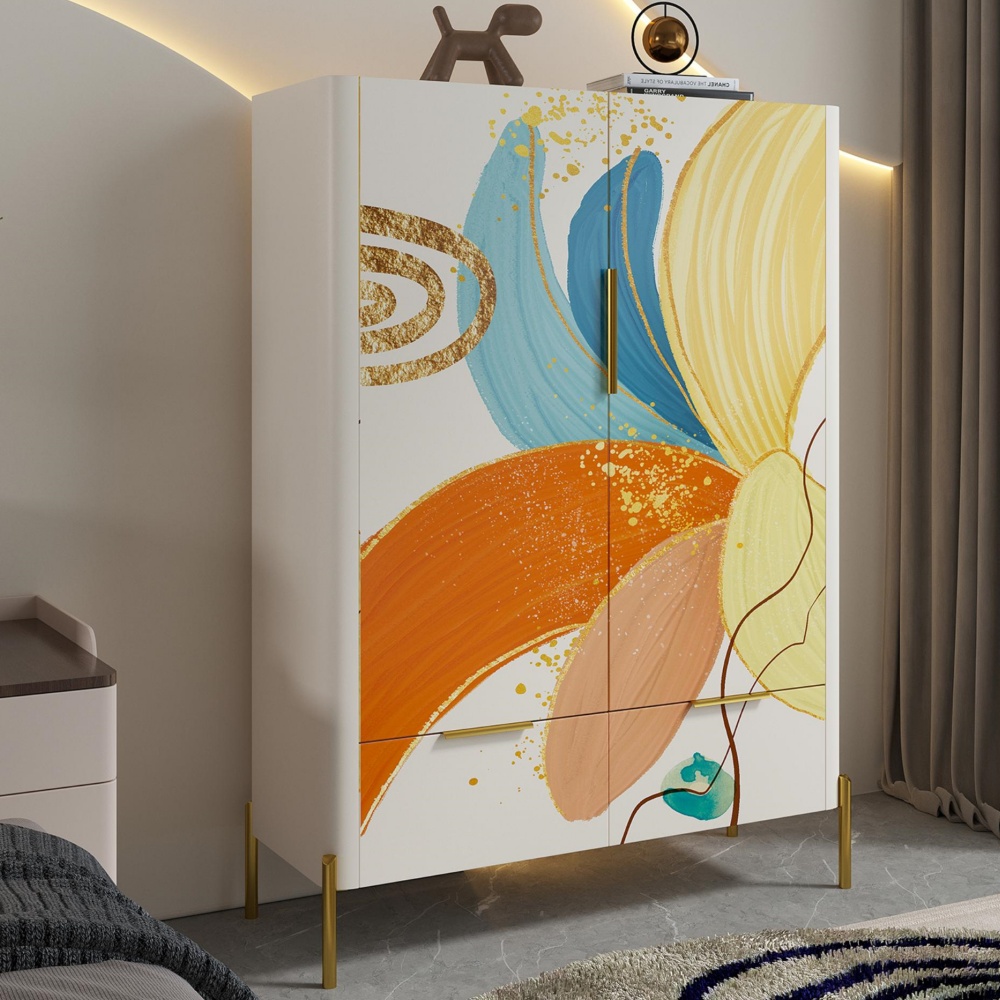 Hot Sale 3/5/6-Drawer Chest of Drawers - Solid Wood Gold Plated Legs, White for Bedroom