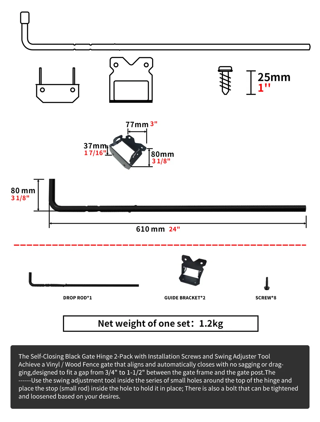 Stainless Steel Black Heavy-Duty Drop Rod for Garden Gate Fence Door Hardware