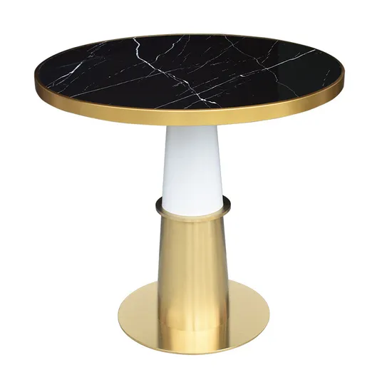 Modern Round Luxury Brushed Gold Stainless Steel Legs Dinner Table Set
