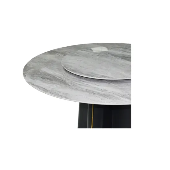 Custom High Quality 10 Seater Round Black White Marble Rotating Dining Table