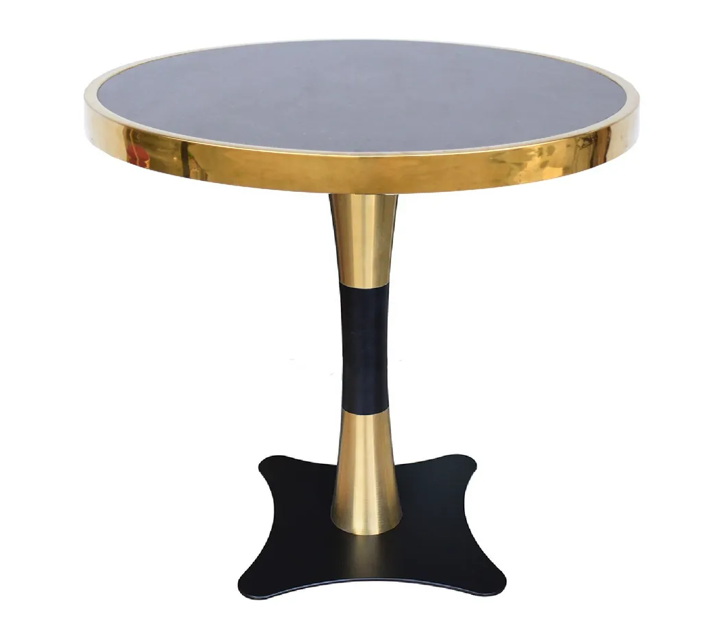 Stainless Steel Titanium Gold Edged Jazz White Round Artificial Stone Table Base