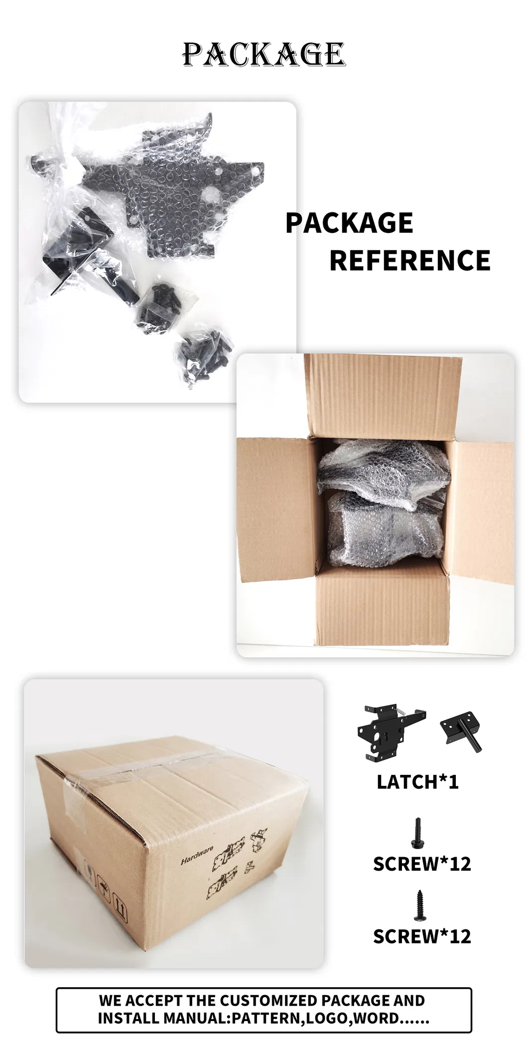 Post Latch &amp; Strap Hinge Door Drop Rod Kit Metal Black Fence Hardware