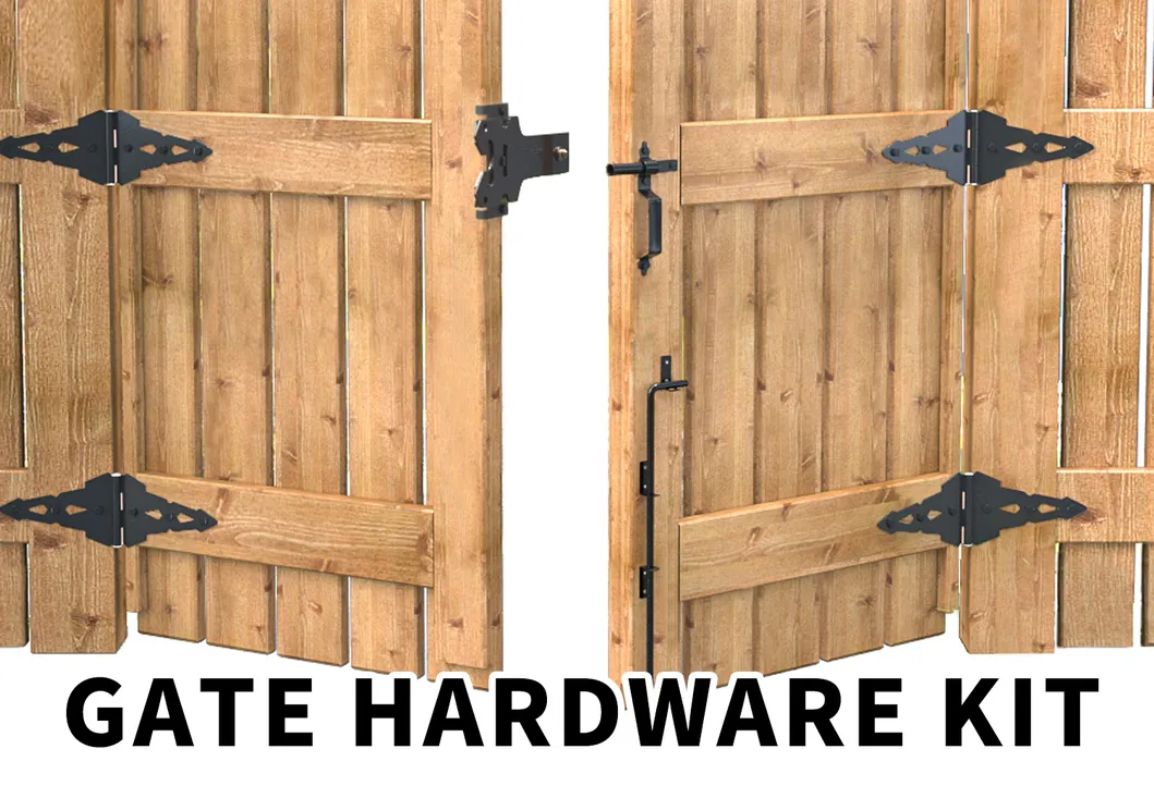 Post Latch &amp; Strap Hinge Door Drop Rod Kit Metal Black Fence Hardware
