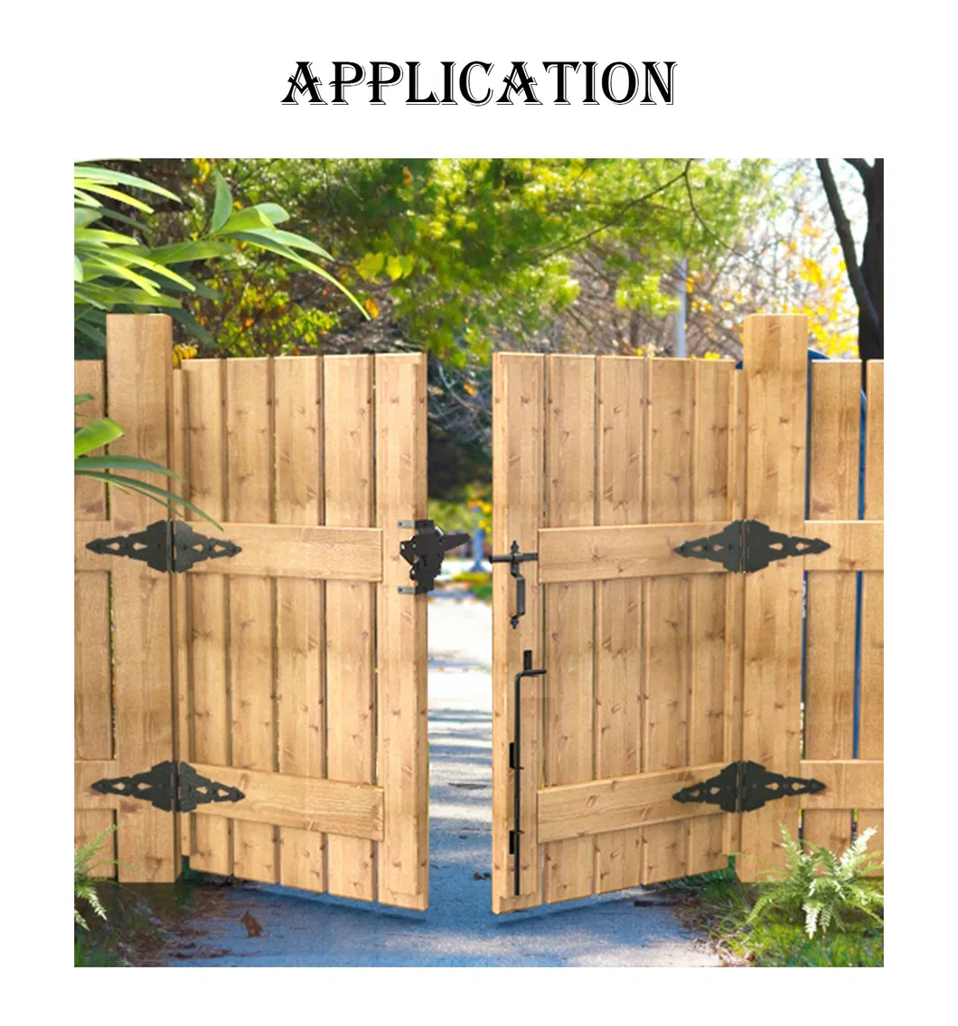 Gate Hinge Door Latch Metal Black Wooden Fence Hardware Set