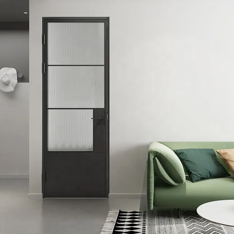 Steel Frame Glass Swing Door with Steel Frame and Hinges