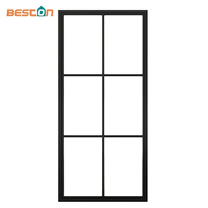 Carbon Steel 6 Lites Black Steel Frame Glass Sliding Barn Door Leaf