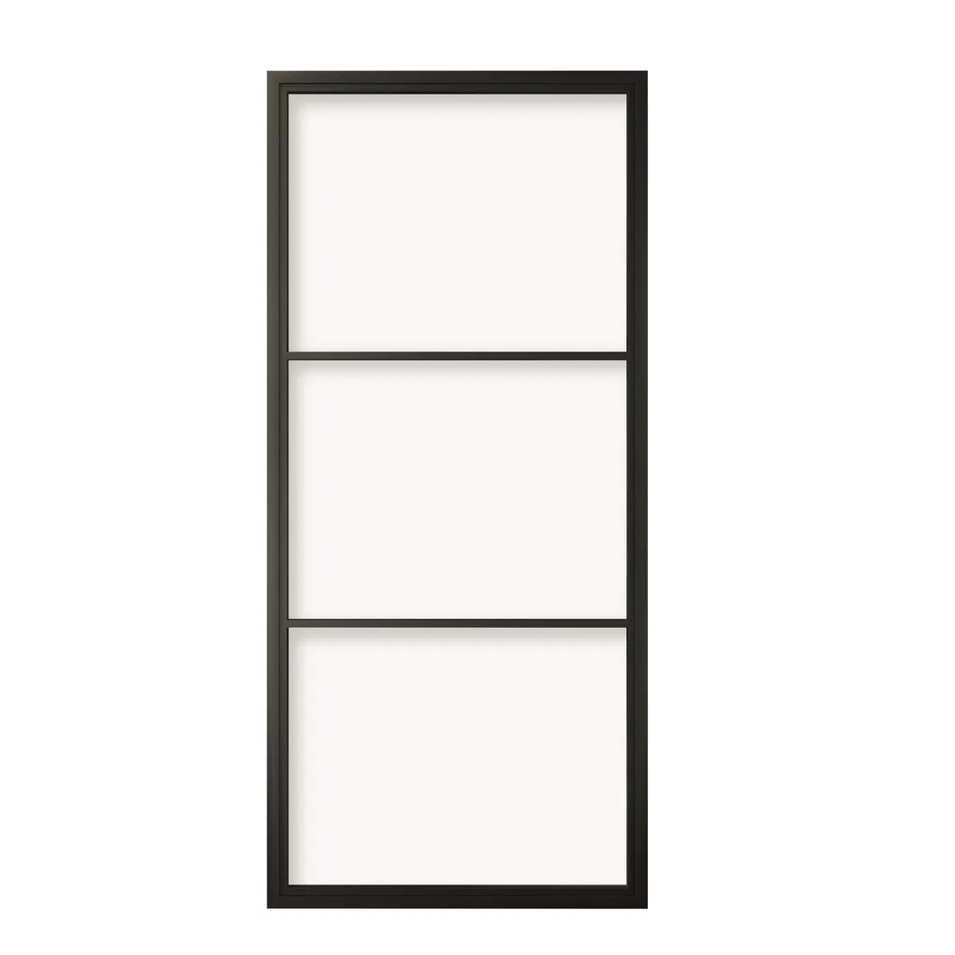 Modern Black Steel Frame Glass Sliding Barn Door for Interior Use