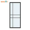 Modern Black Steel Frame Glass Sliding Barn Door with Hardware