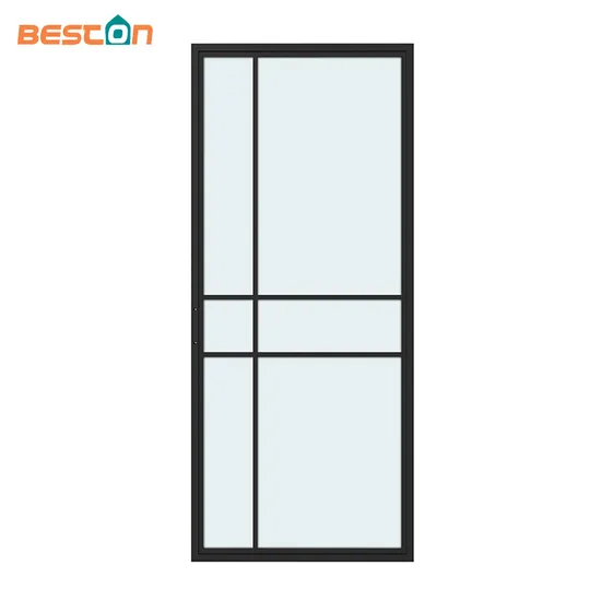 Modern Black Steel Frame Glass Sliding Barn Door with Hardware