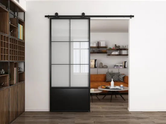 Customized Size Interior Matt Black Metal Frame Glass Door with Hardware Kit