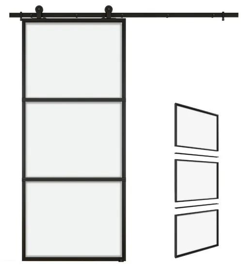 One Piece Metal Black Steel Frame Door with Clear Glass Insert