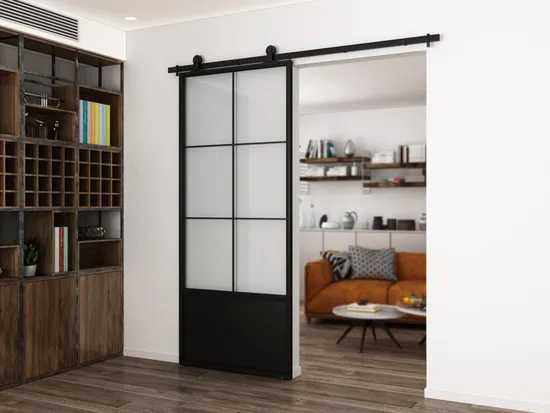 Paneled Matel Glass Barn Door with Installation Hardware