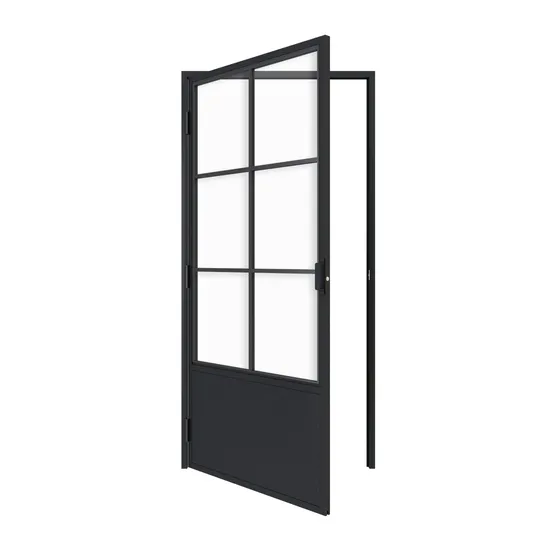 Metal Frame Swing Paneled Glass Door with Baseboard for Interior Use
