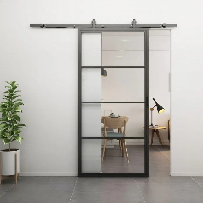 Metal Frame Glass Doors with Tempered Glass Clear with Sliding Door
