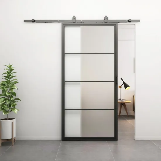 Metal Frame Glass Doors with Tempered Glass Clear with Sliding Door