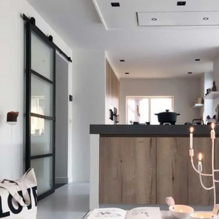 Metal Frame Glass Doors with Tempered Glass Clear with Sliding Door