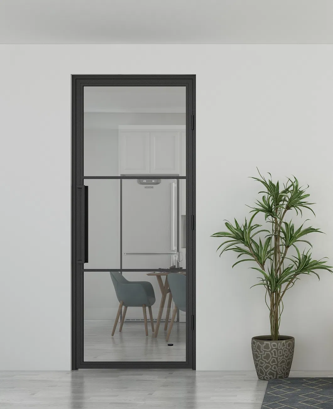 French Style Steel Frame Clear Glass Swing Door with Hardware for Kitchen