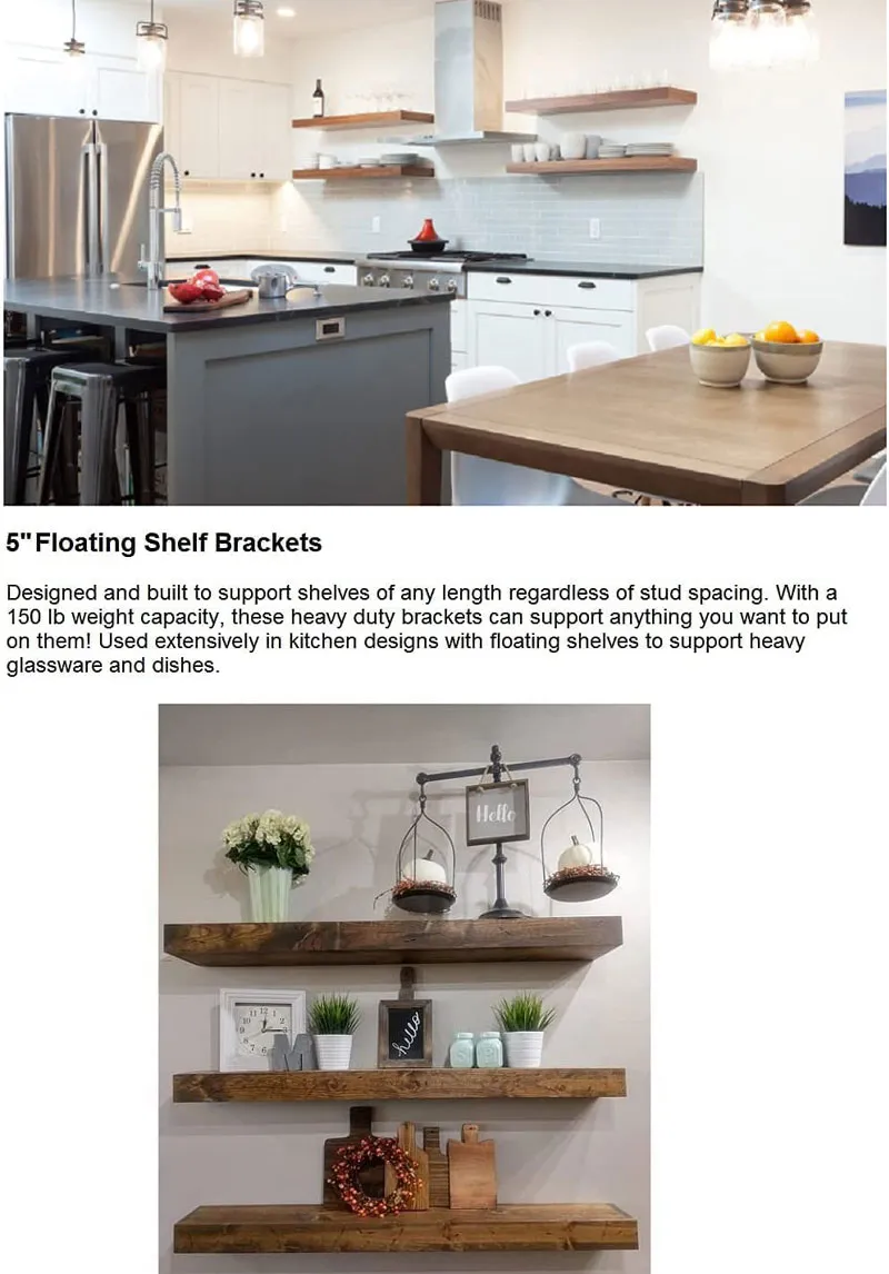 12 Inches I Shape Floating Pipe Shelf Mounting Brackets with Invisible Design