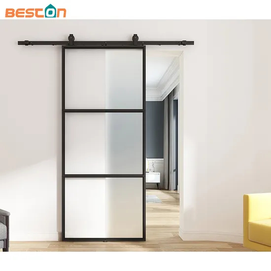 Cheap French Style Knocked Down Three Lites Clear Glass Sliding Barn Door