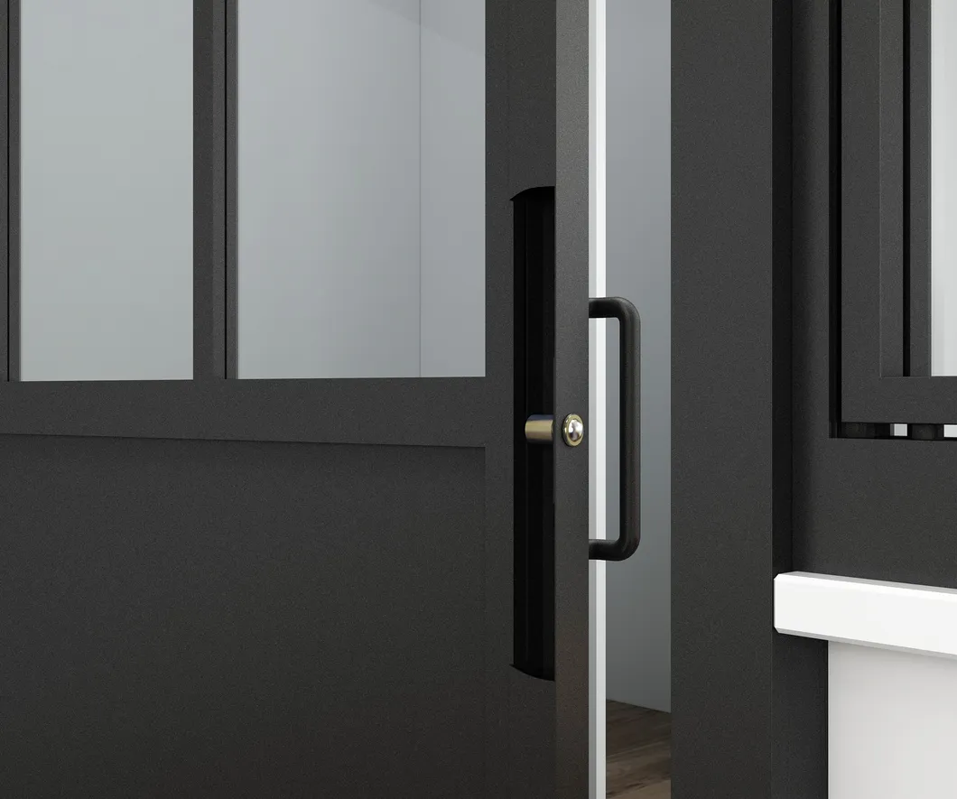 French Style Black Powder Coated Swing Glass Door with Kickplate