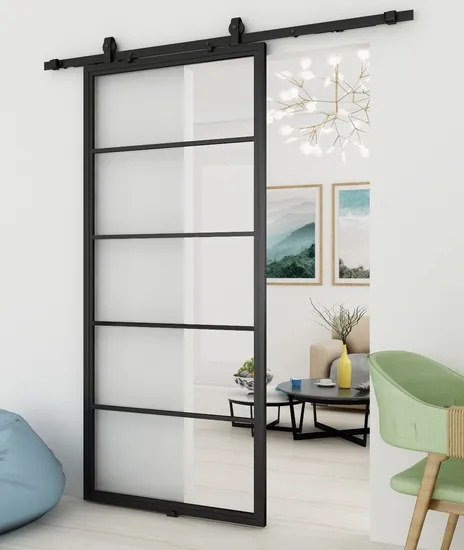 5 Lites Clear or Frosted Glass Sliding Barn Door with Hardware