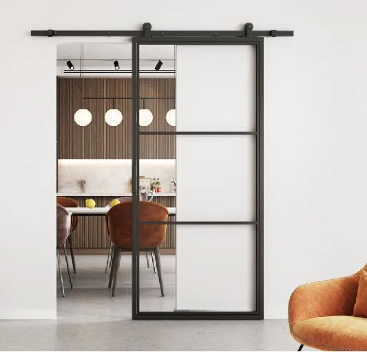 3 Lites Black Steel Frame Glass Barn Door Leaf