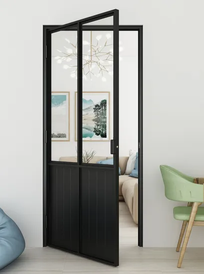 Morden French Style Steel Framed Glass Swing Door with Hinges and Handle