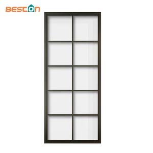 Steel Frame Clear Glass Sliding Barn Door with Hardware Kit