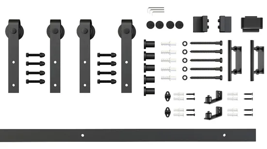 3 Lites Double Knocked Down White Barn Doors with Barn Door Hardwares