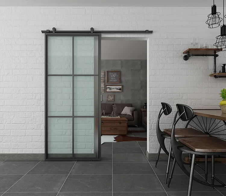 3 Lites Steel Frame Glass Door with Kicking Board for Sliding Opening