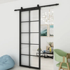 Black Metal Frame Clear Tempered Sliding Glass Partition Door with Hardware Kit