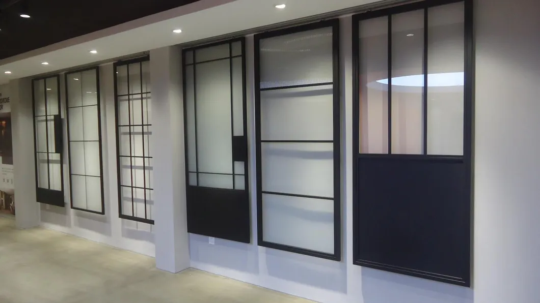 Black Metal Frame Clear Tempered Sliding Glass Partition Door with Hardware Kit