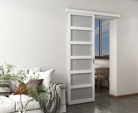 6-Lite Plastic Sliding Barn Door with Handle and Hardware Kit