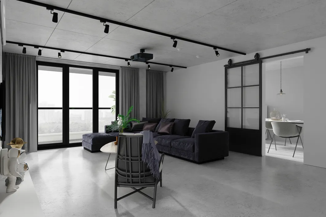 French Black Carbon Steel Frame Clear Glass Interior Sliding Barn Door Hardware